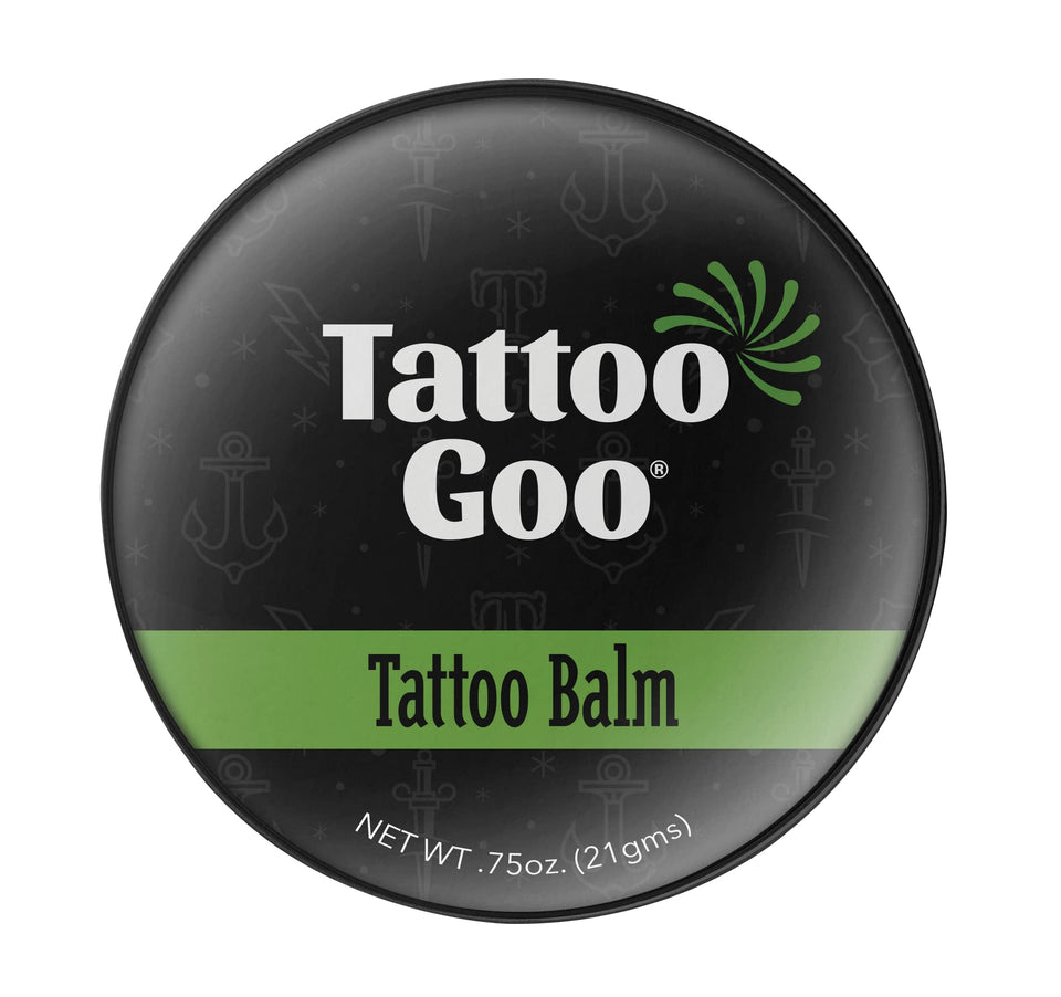 Tattoo Goo front packaging showing 0.75 oz balm for convenient travel and hydration