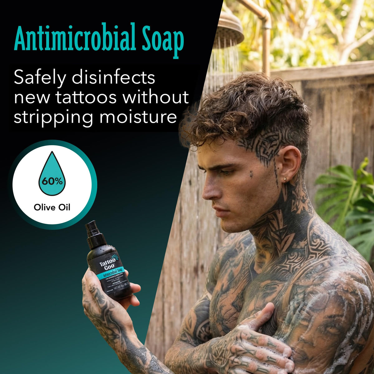 Tattoo Goo lotion pouring to show lightweight moisturizing texture