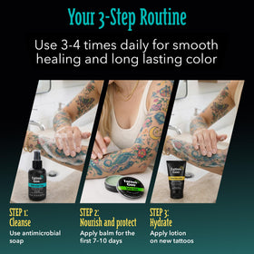Tattoo Goo products next to a ruler showing compact travel-friendly sizes