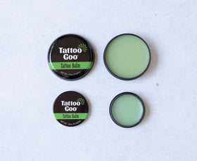 Tattoo Goo tins in a pocket for scale, easy travel and on-the-go care