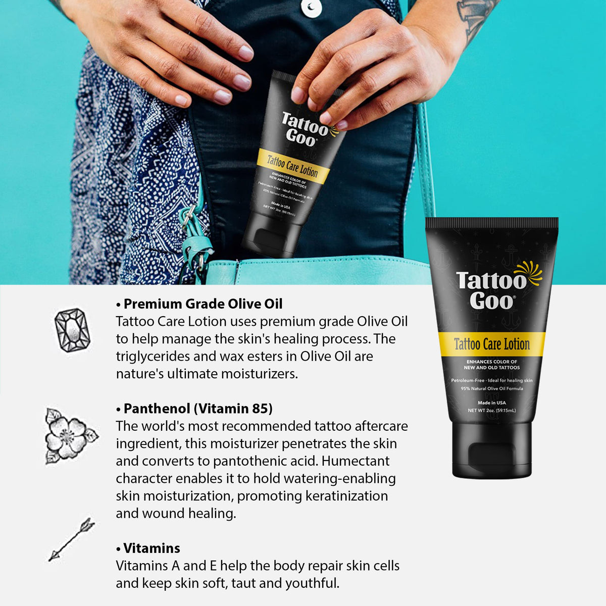 Tattoo Goo lotion texture close-up showing smooth non-greasy consistency for hydration