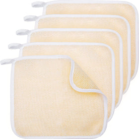 Tatuo front pack of five exfoliating wash cloths, ready to use