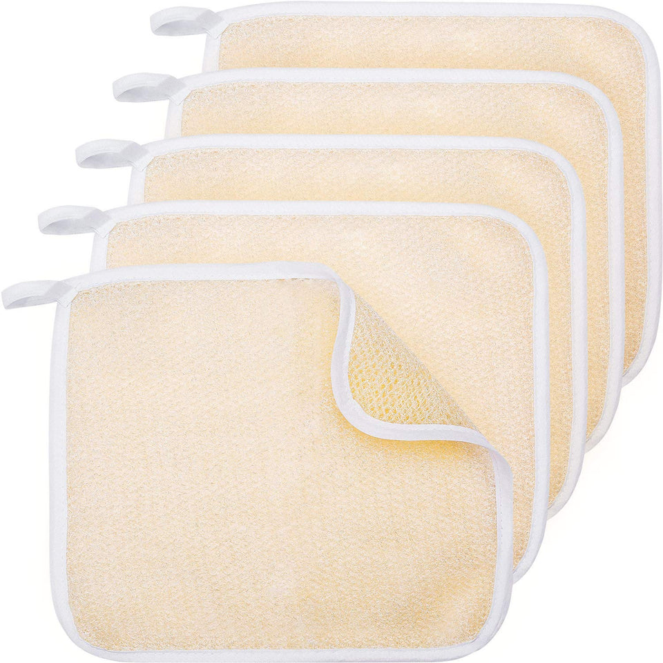 Tatuo front pack of five exfoliating wash cloths, ready to use