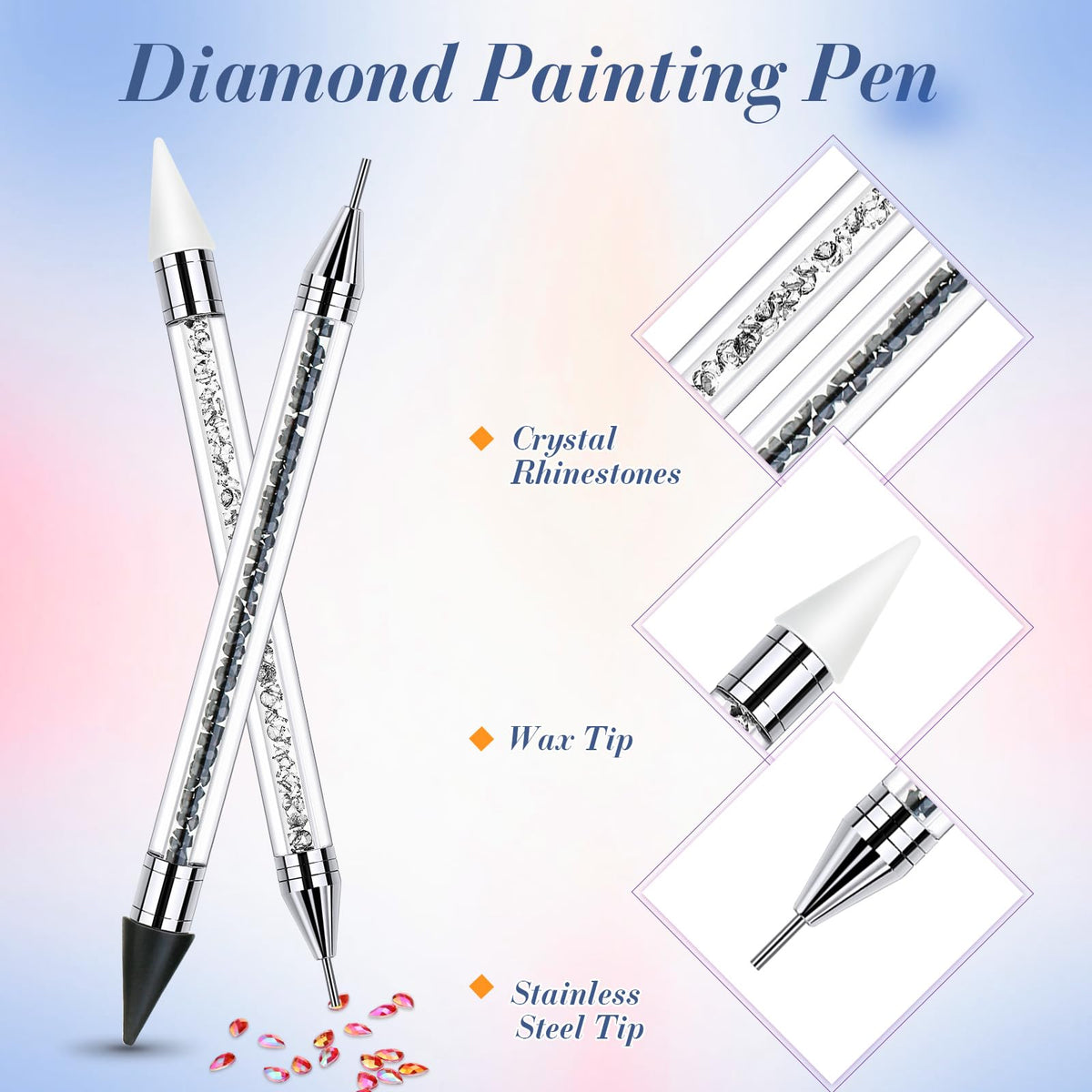 Tatuo pen in use placing a rhinestone on a manicure for precise control