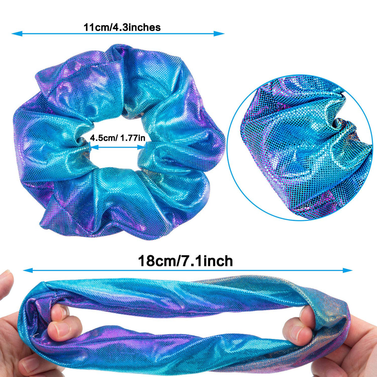 Tatuo scrunchie stretched to show elastic limit and reliable stretch