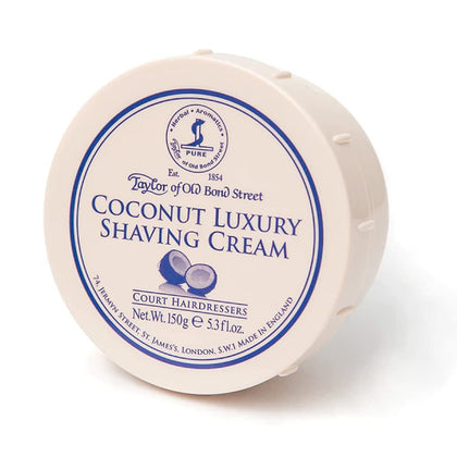 Taylor of Old Bond Street coconut bowl front view showing label and size, easy identification benefit