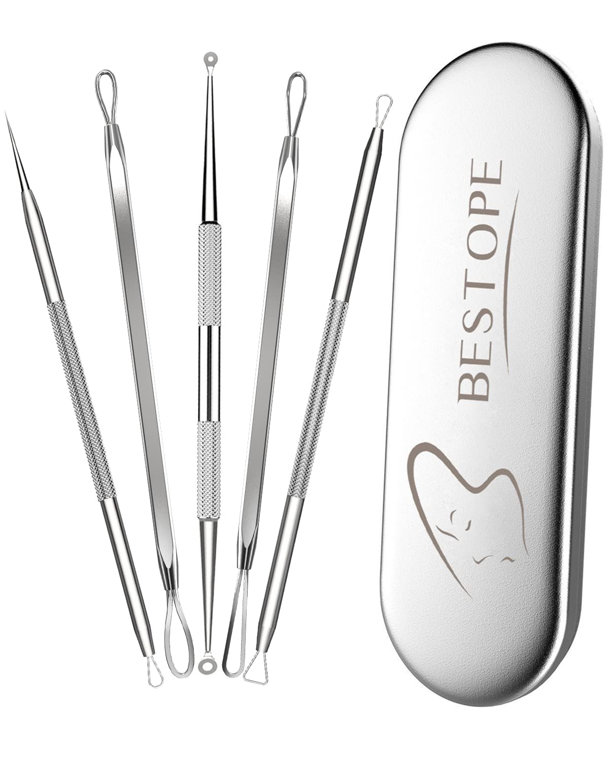 TAYTHI BESTOPE front view showing all five stainless steel extractors and case for travel