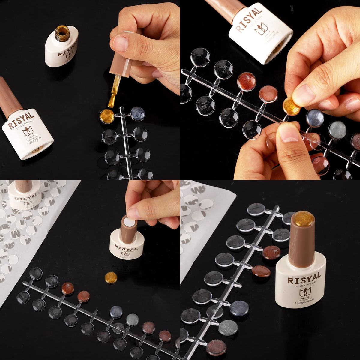 Tbestmax adhesive dots attached to polish bottles for easy color identification and saving time