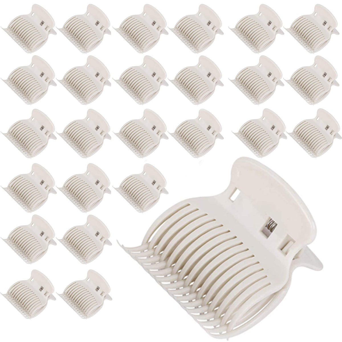 Tbestmax front view of 24 white roller clips showing neat pack and convenience