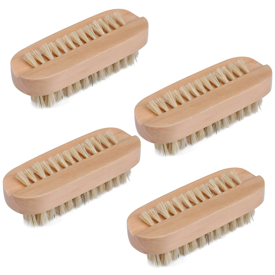 Tbestmax front packaging showing four wooden nail brushes, eco-friendly grip