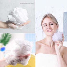 Tbestmax pouf in use in shower showing gentle scrubbing benefit