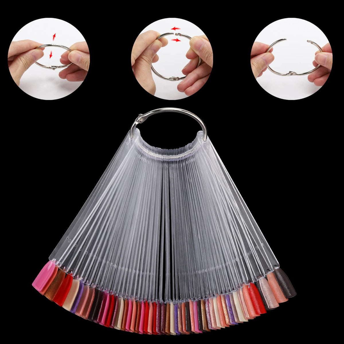 Tbestmax grouped swatches on metal rings showing neat organization and secure closure