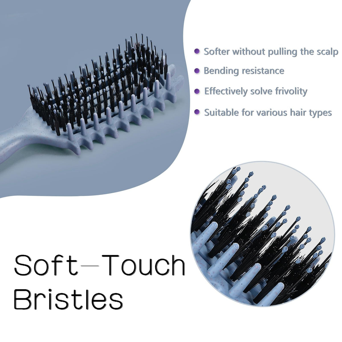 Tcsxady nylon bristles close-up reducing frizz and gentle detangling