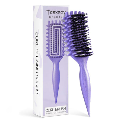 Tcsxady curly brush front view showing full head and purple finish for easy styling