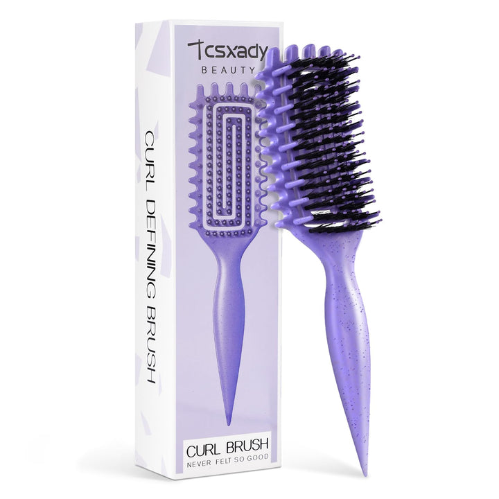 Tcsxady curly brush front view showing full head and purple finish for easy styling