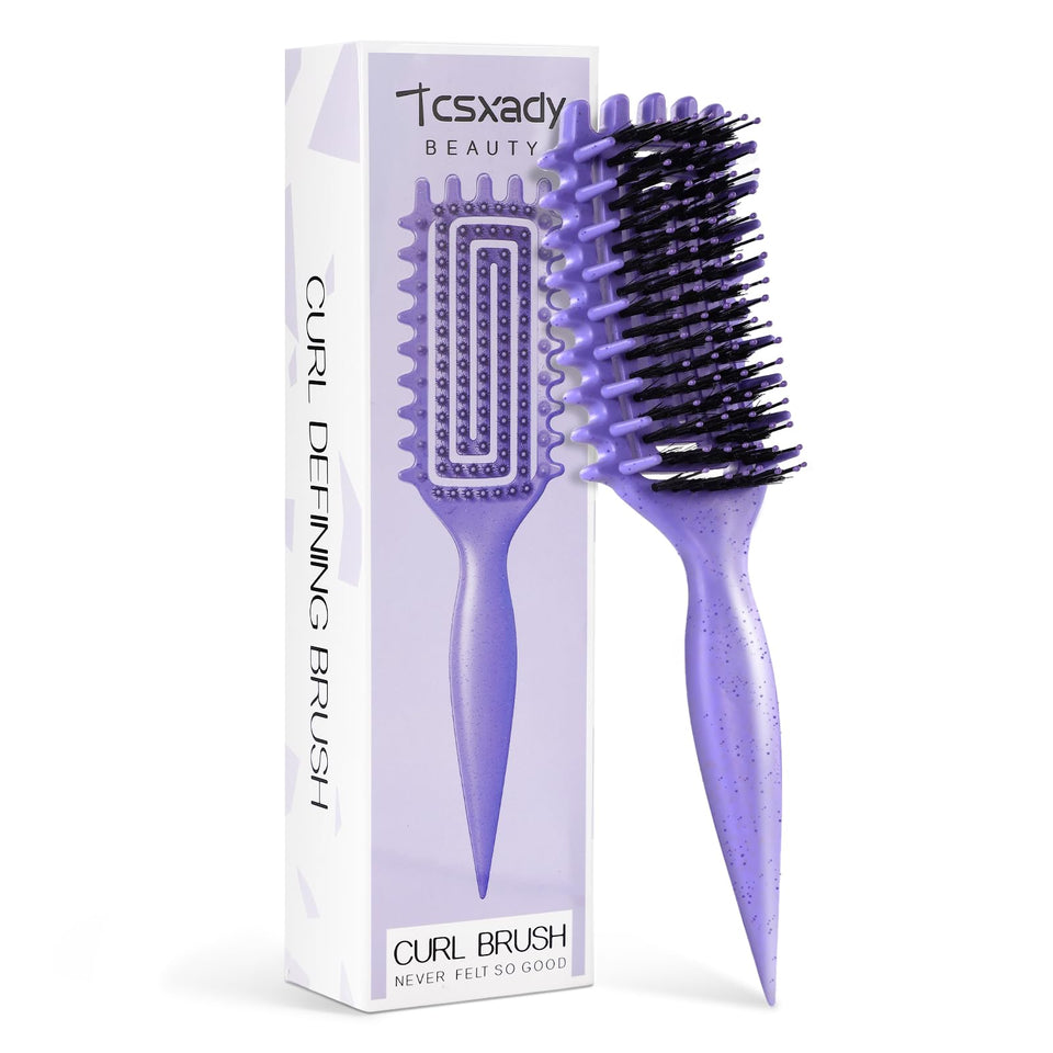 Tcsxady curly brush front view showing full head and purple finish for easy styling
