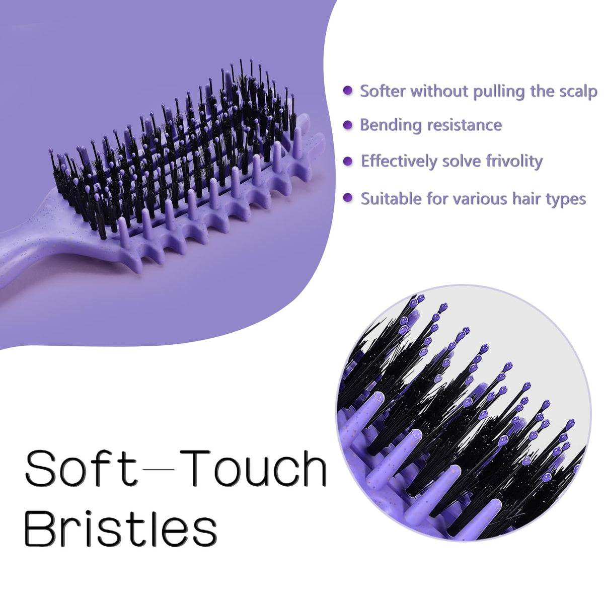 Tcsxady brush teeth detail showing nylon bristles that detangle without breakage