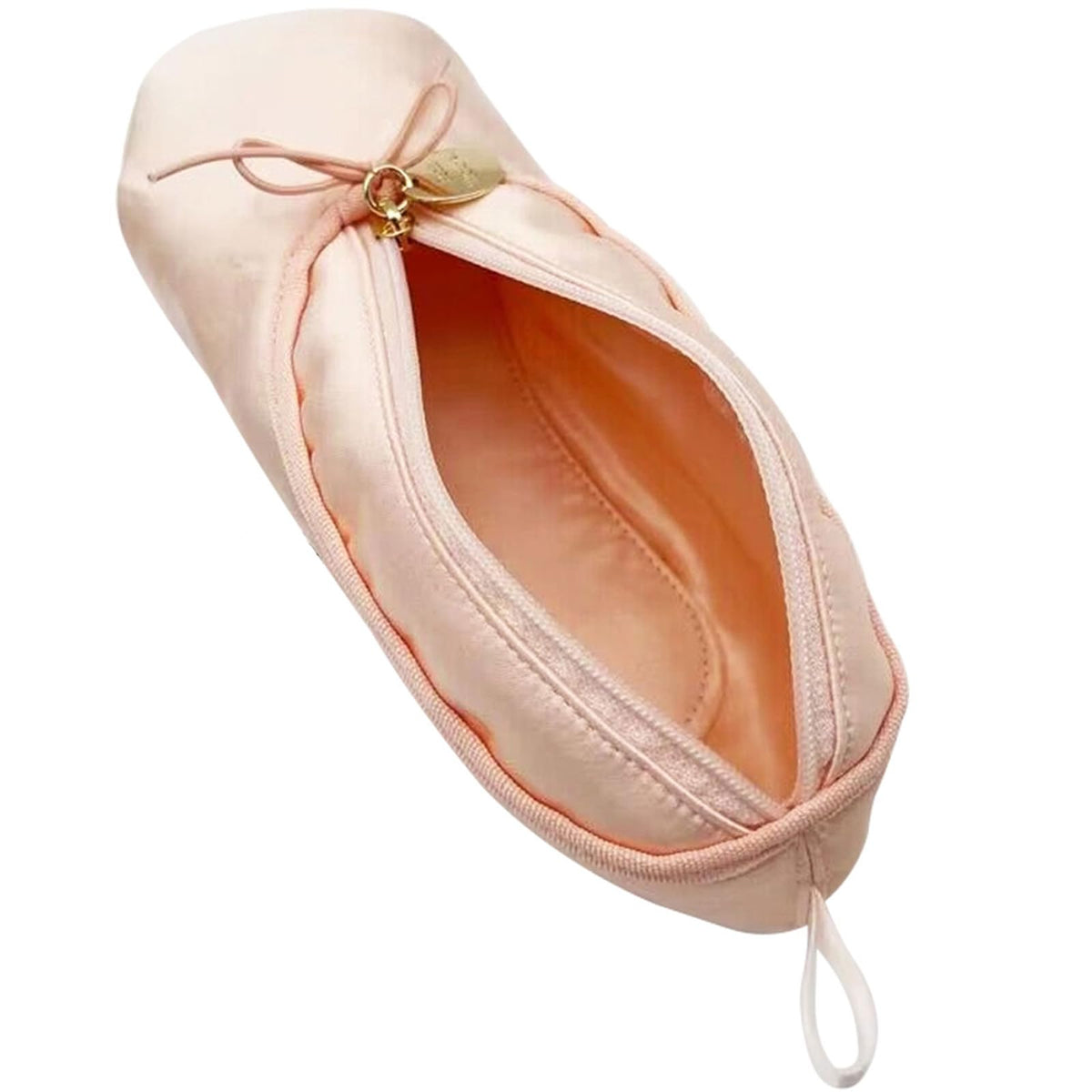 TCULIHWY front view of pink ballet shoe makeup bag shows compact storage benefit