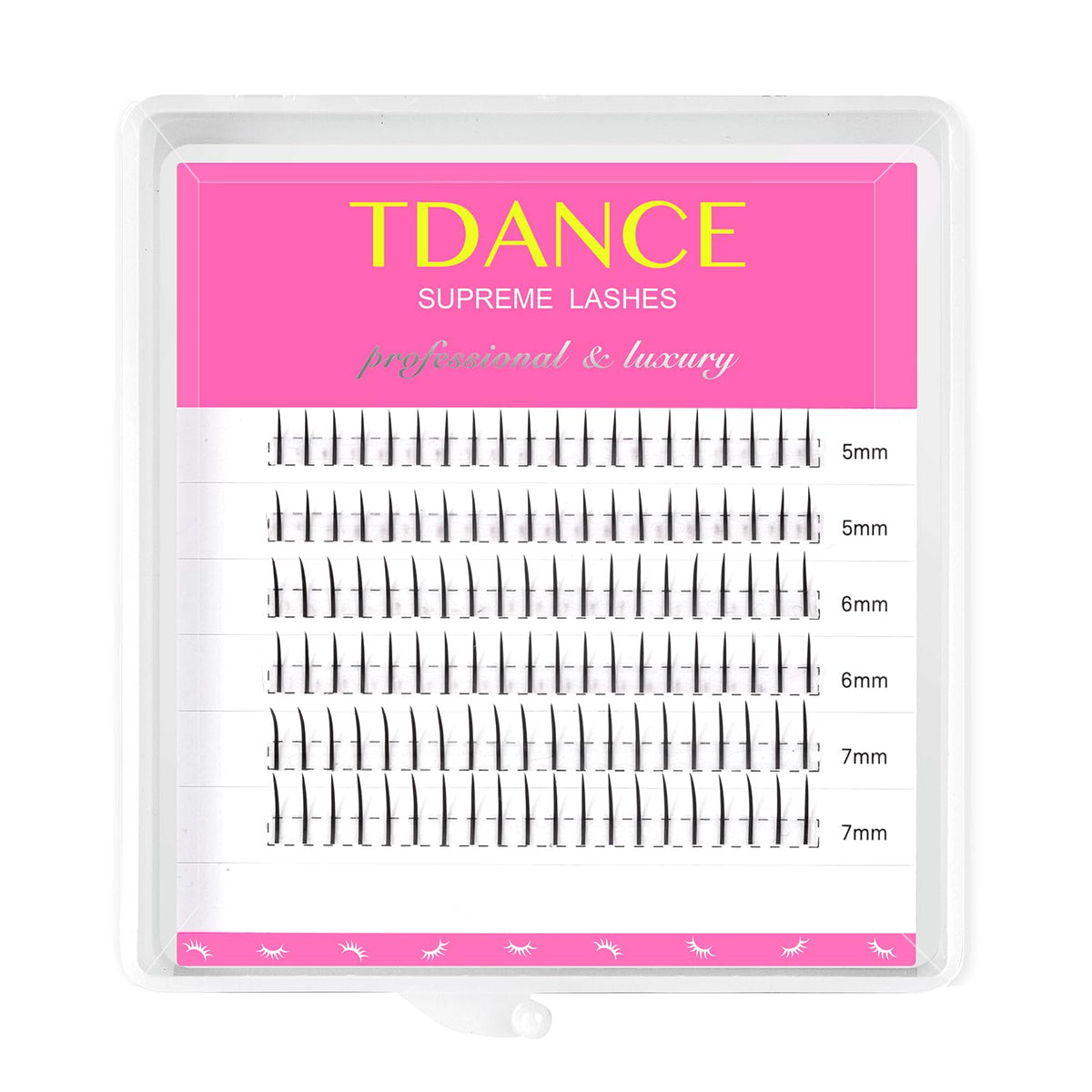 TDANCE front packaging shot showing 120 bottom lashes and product benefit of organized storage