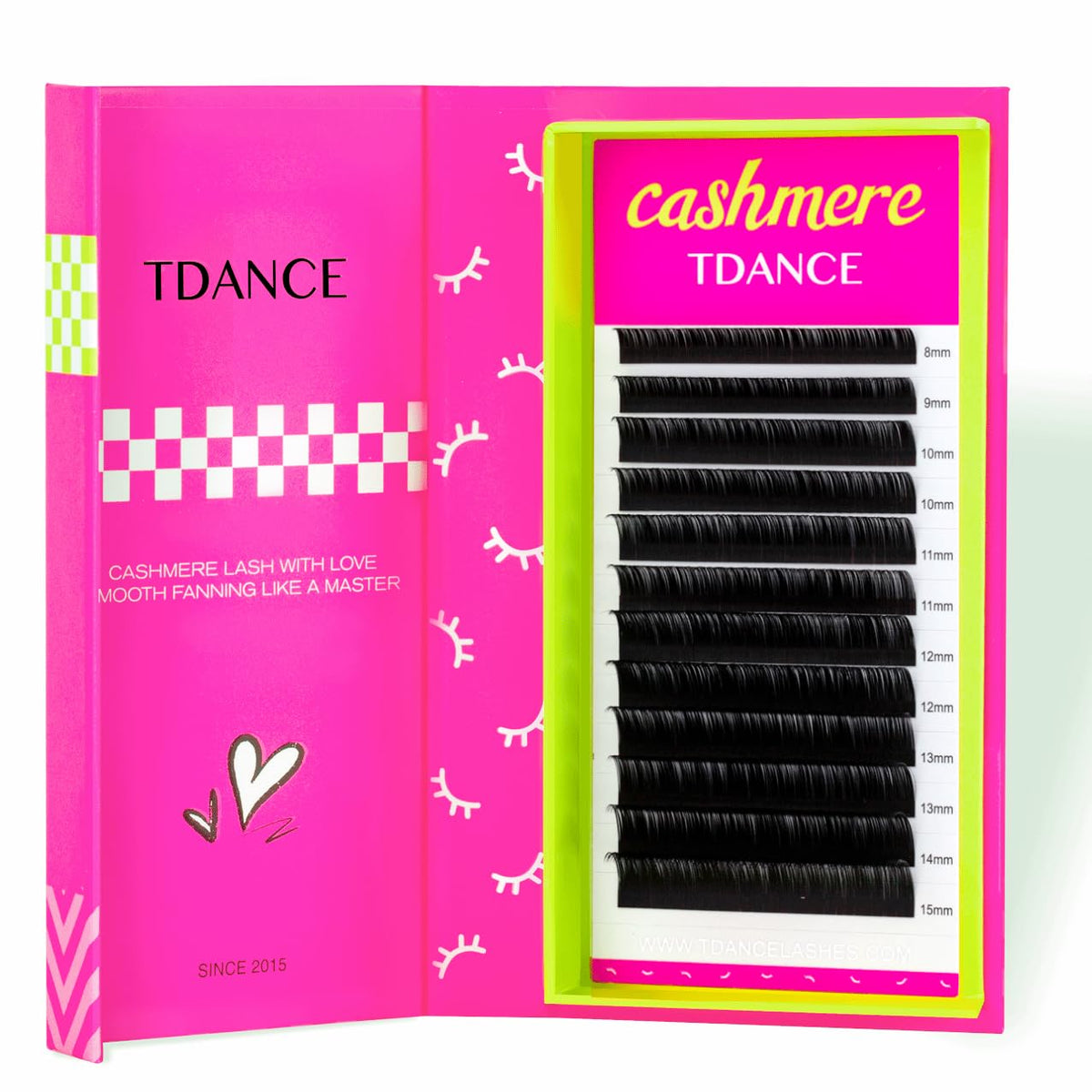 TDANCE front tray of 12 rows showing matte black lashes for versatile sets