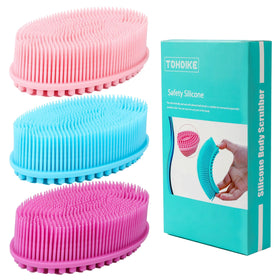 TDHDIKE front view of three-color silicone scrubbers showing hygienic benefit