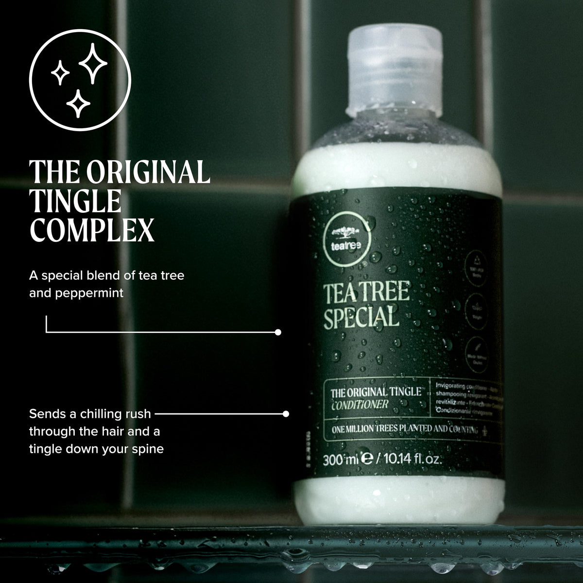 Tea Tree bottle cap detail showing easy-dispense and travel-friendly benefit
