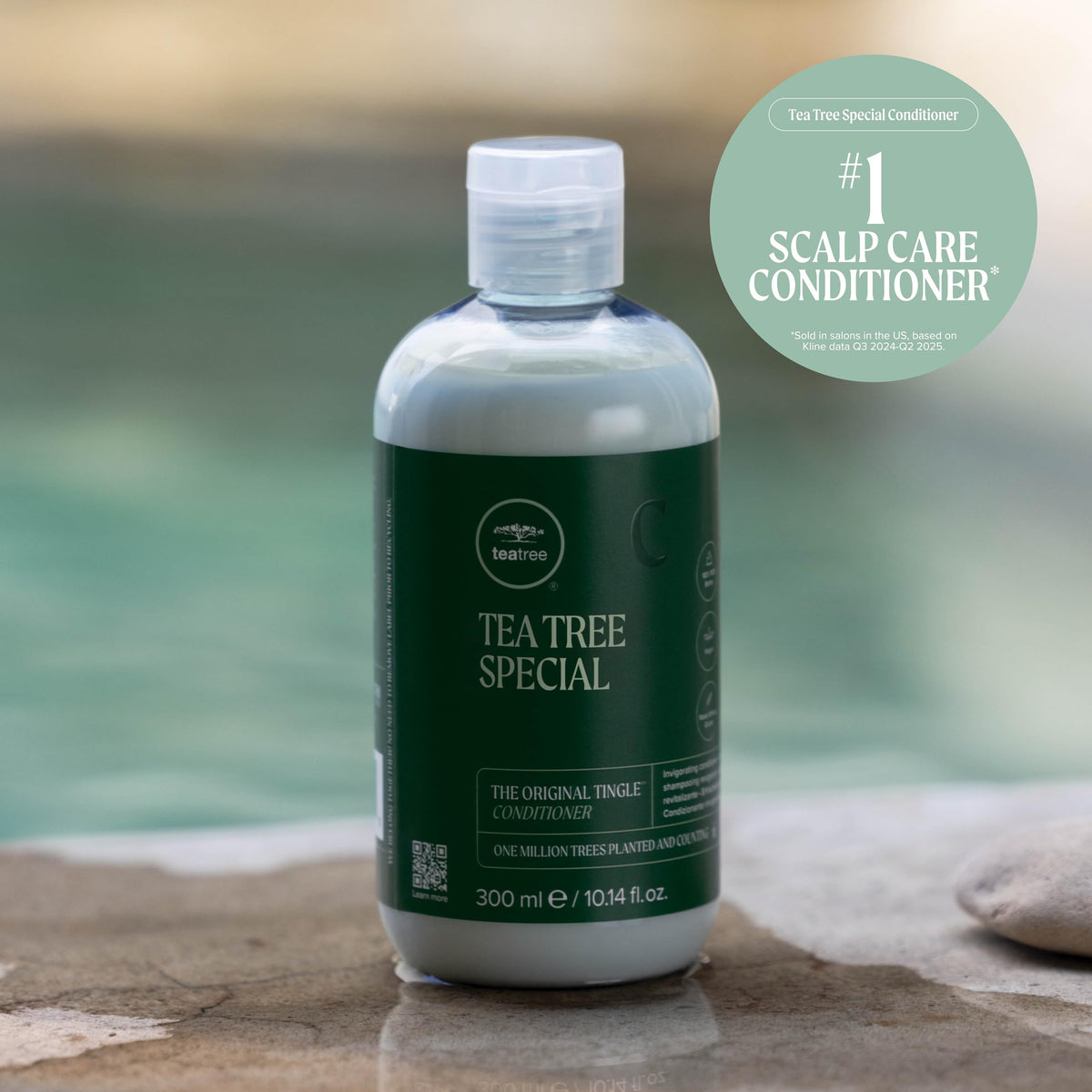 Tea Tree conditioner on bathroom shelf styled for a fresh, salon-ready routine
