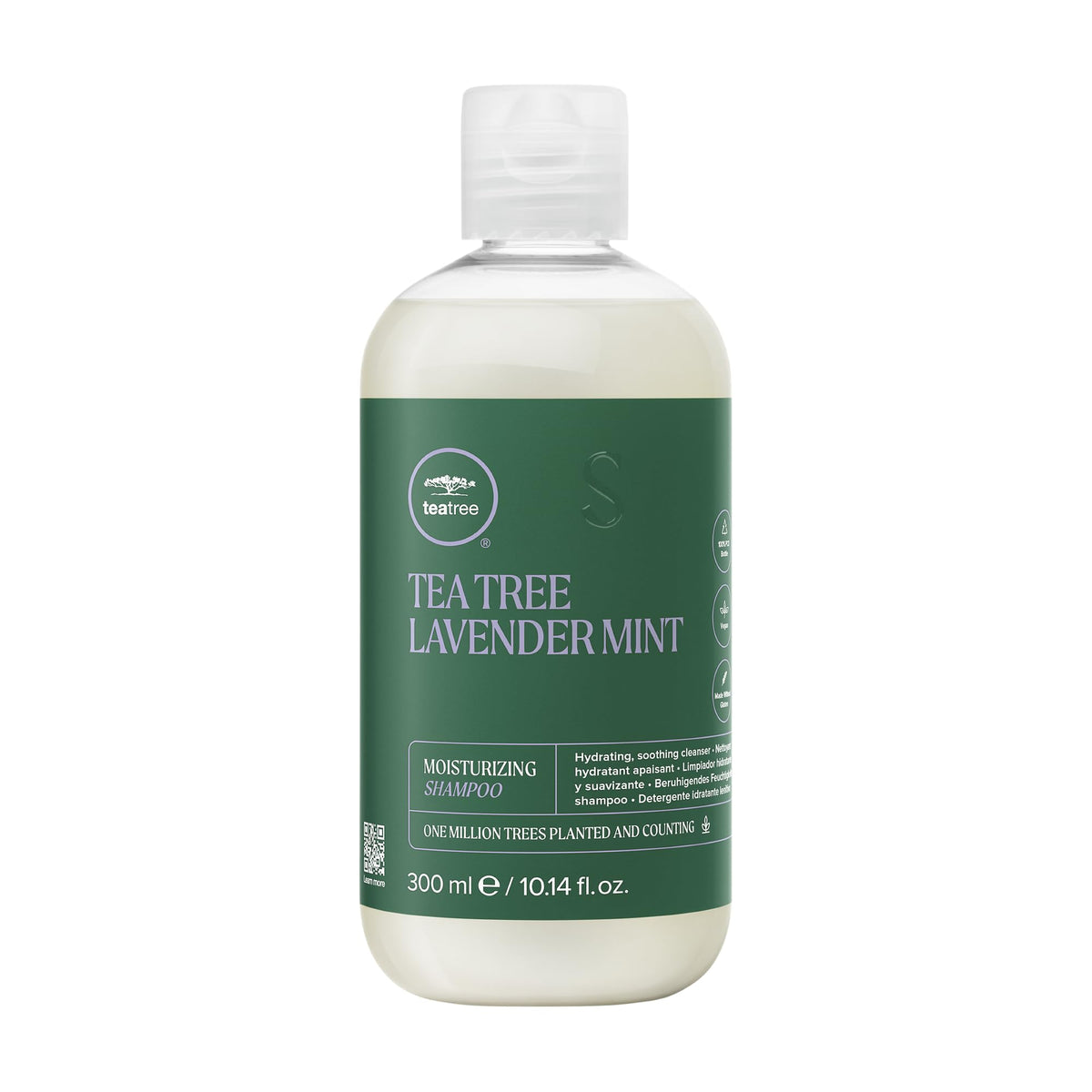 Tea Tree front bottle view showing product and calming lavender scent