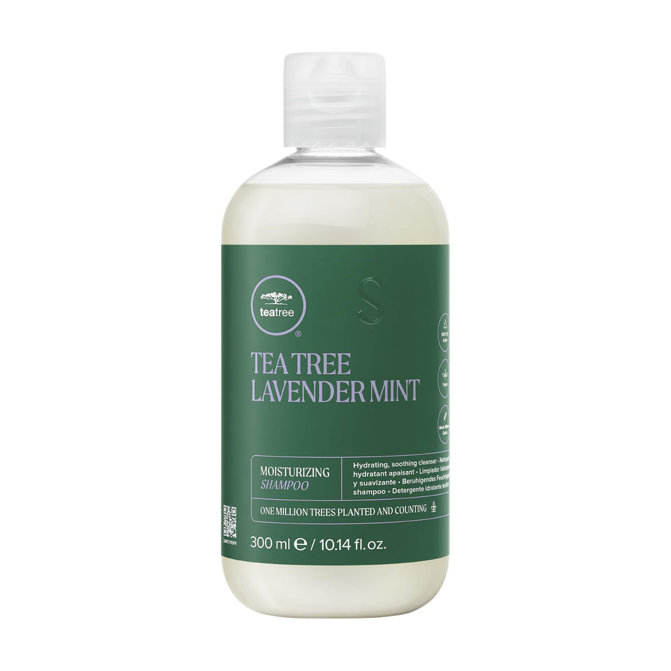 Tea Tree front bottle view showing product and calming lavender scent