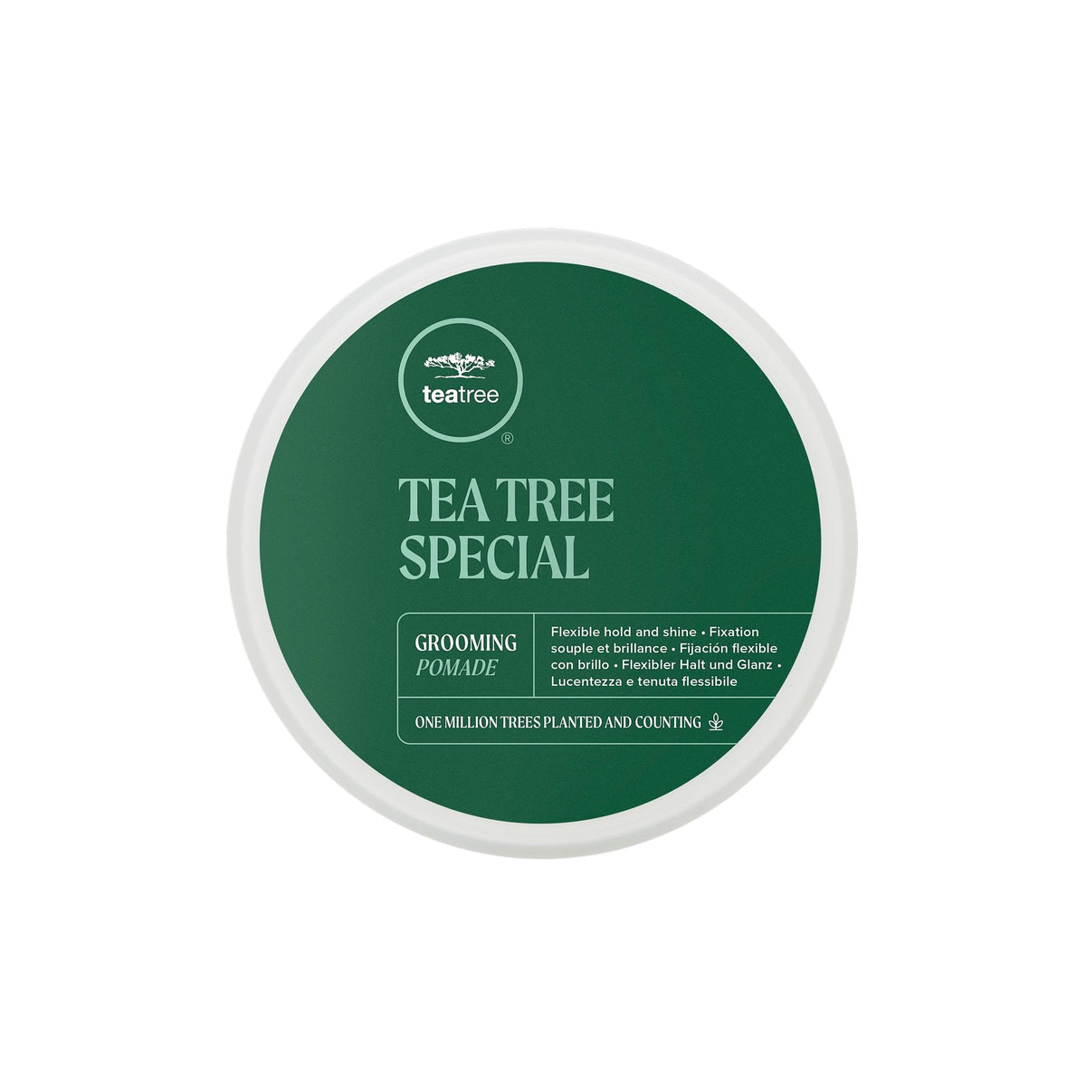 Tea Tree grooming pomade front jar showing clean branding and size benefit