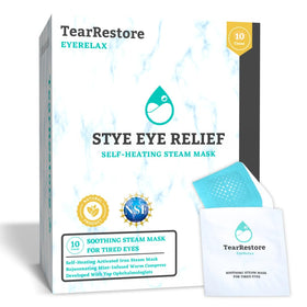 TearRestore front packaging showing ten individually wrapped heated masks