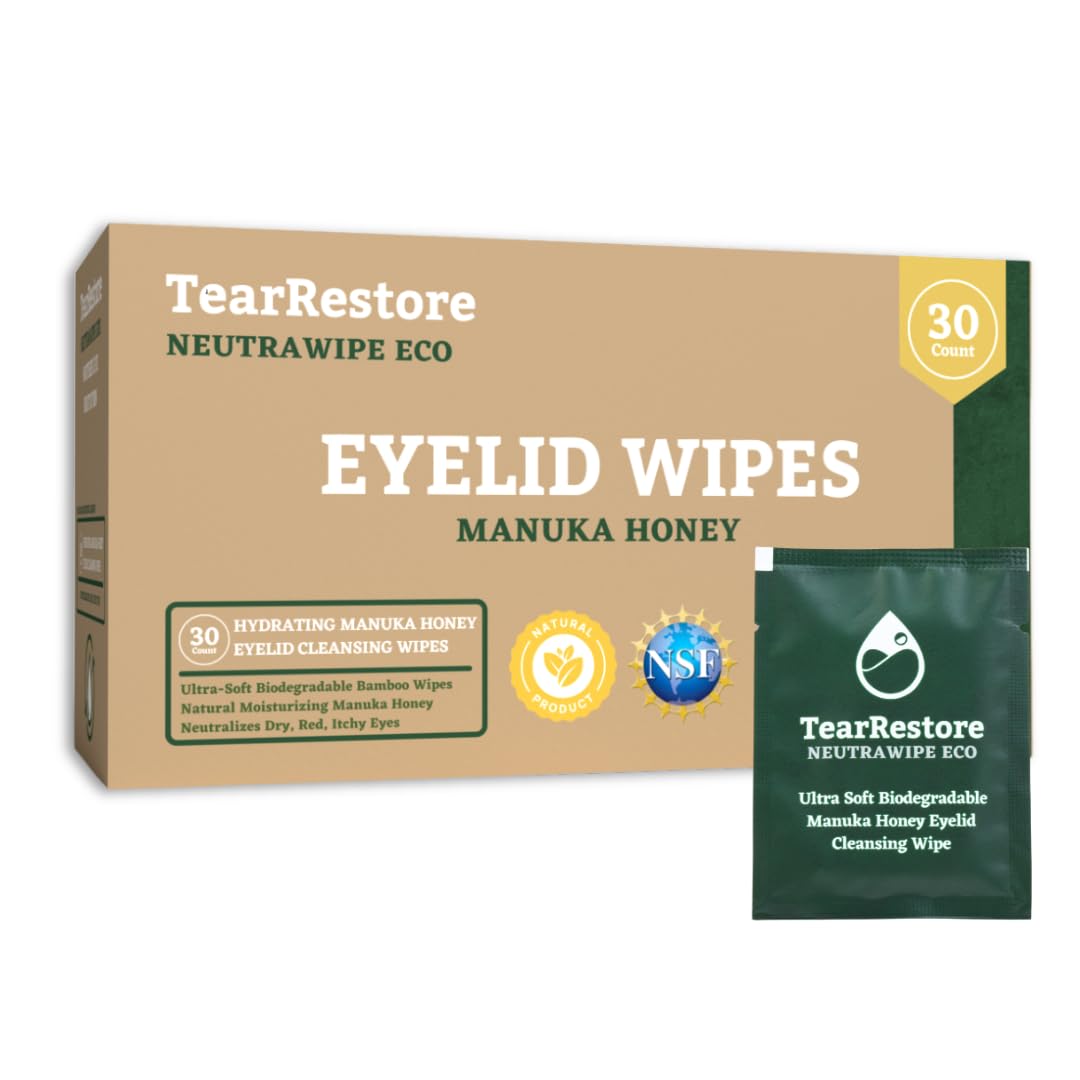 TearRestore front packaging showing 30-count biodegradable wipes and clear label benefit