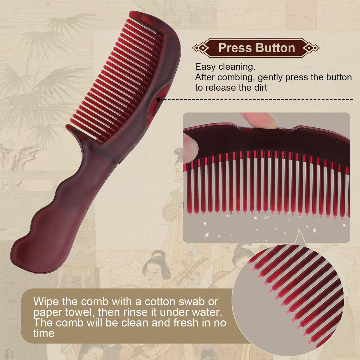 TEAWOO comb in use on scalp illustrating gentle massage and soothing feel