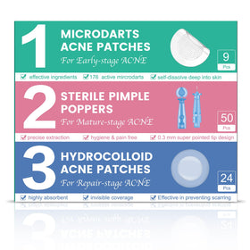 TEAWOO front packaging of 3-step pimple patch set showing kit contents and benefits