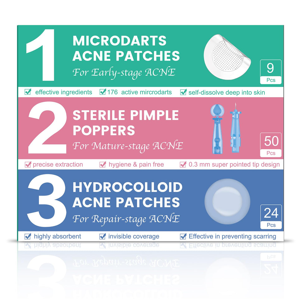 TEAWOO front packaging of 3-step pimple patch set showing kit contents and benefits