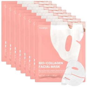TEAWOO front packaging showing eight bio-collagen hydrogel masks and benefit