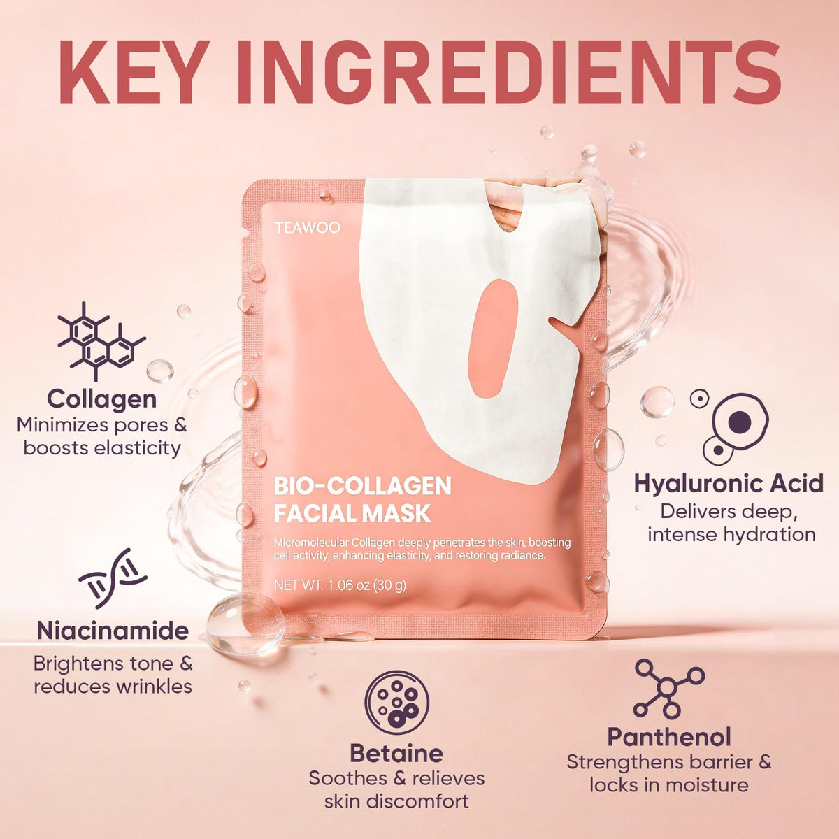TEAWOO close-up of hydrogel texture revealing smooth collagen-rich sheet