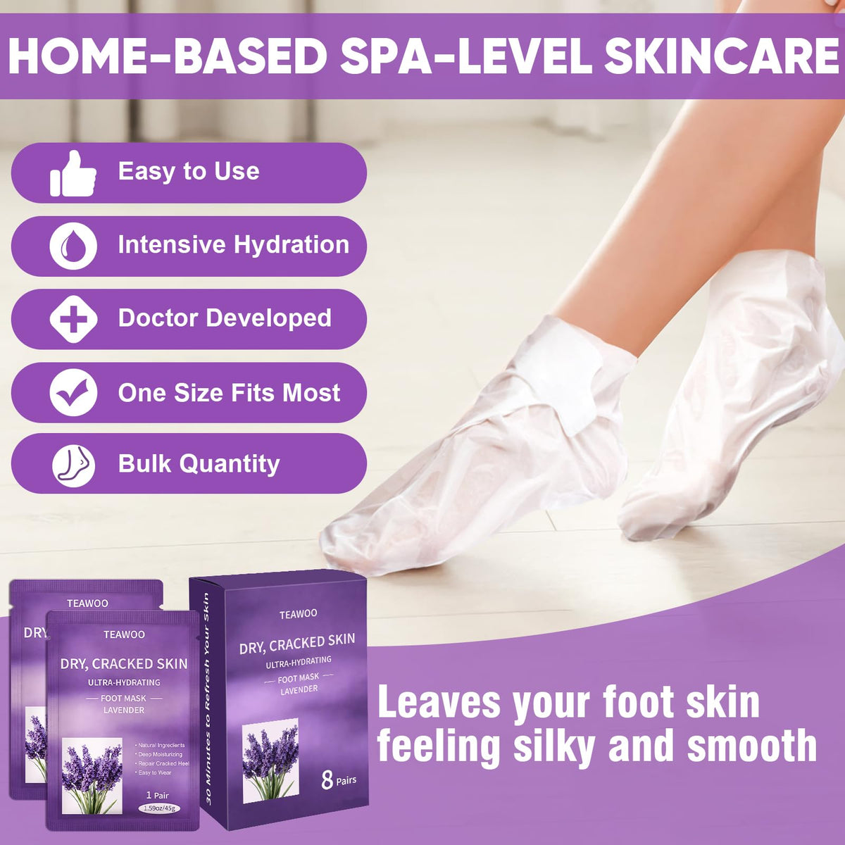 TEAWOO foot mask worn to show size comparison and universal fit benefit