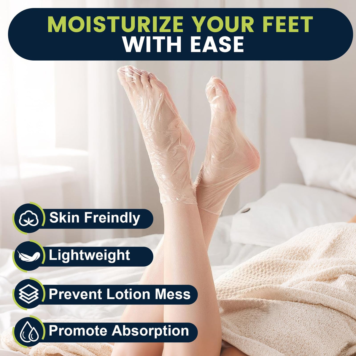 TEAWOO transparent bootie on a foot, keeps moisturizer contained and visible