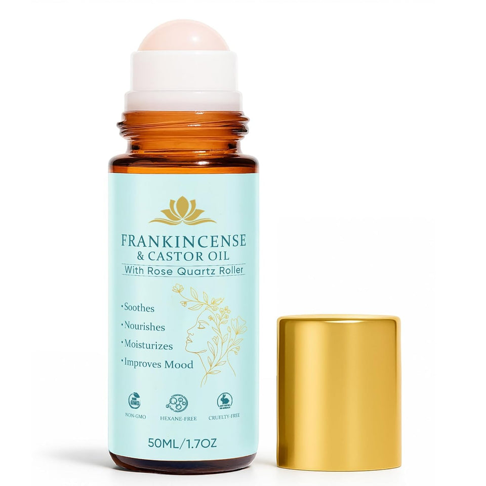 tebazoew front packaging showing bottle and rose quartz roller for easy travel