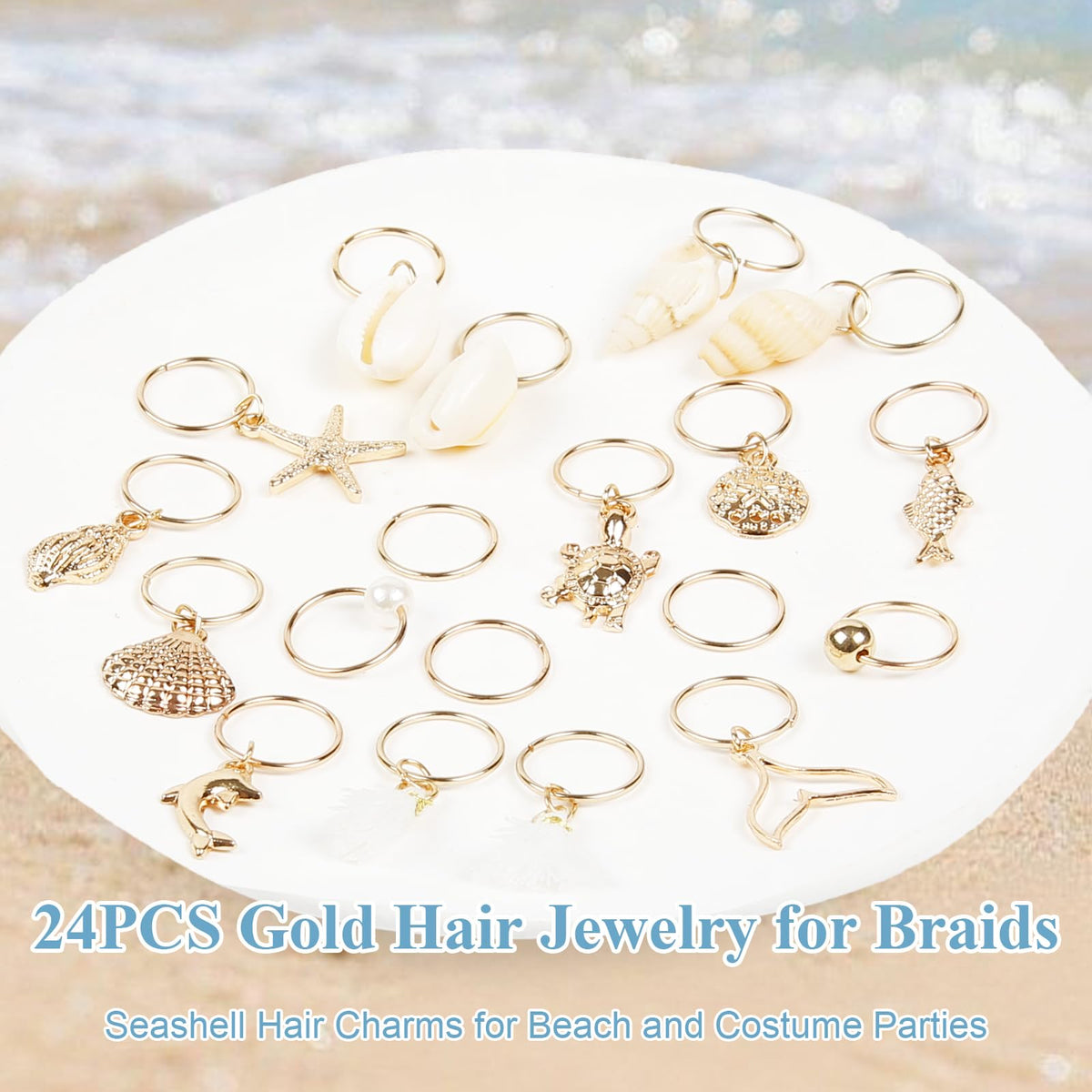 TEBIEKOY braided updo with charms styled for a seaside event or photoshoot