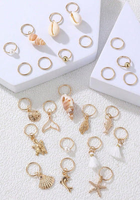 TEBIEKOY front pack of 24 gold hair charms, organized and ready to use