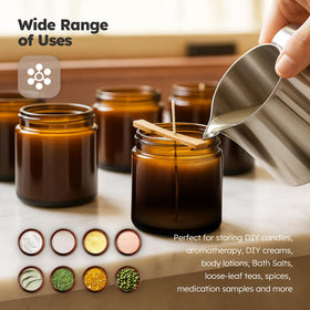 Tecohouse jars on bathroom shelf displaying organized, light-protected storage