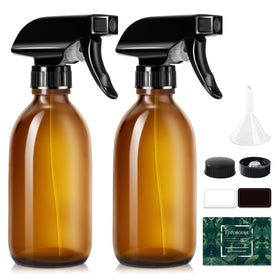 Tecohouse front view of two amber glass bottles showing capacity and labels