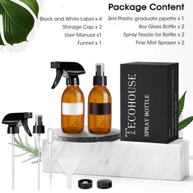 Tecohouse bottles arranged on bathroom tray for organized personal care storage