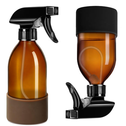 Tecohouse front view amber glass bottles showing durable design and refill benefit