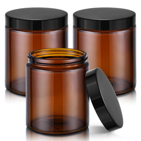 Tecohouse front view of amber glass jar showing clean label and sturdy design benefit: clear presentation