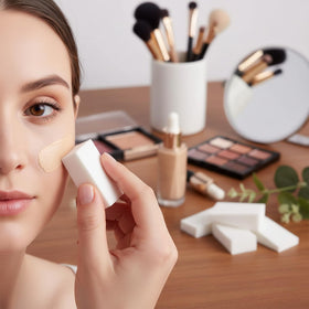 TecUnite sponge blending foundation on skin for smooth, streak-free finish