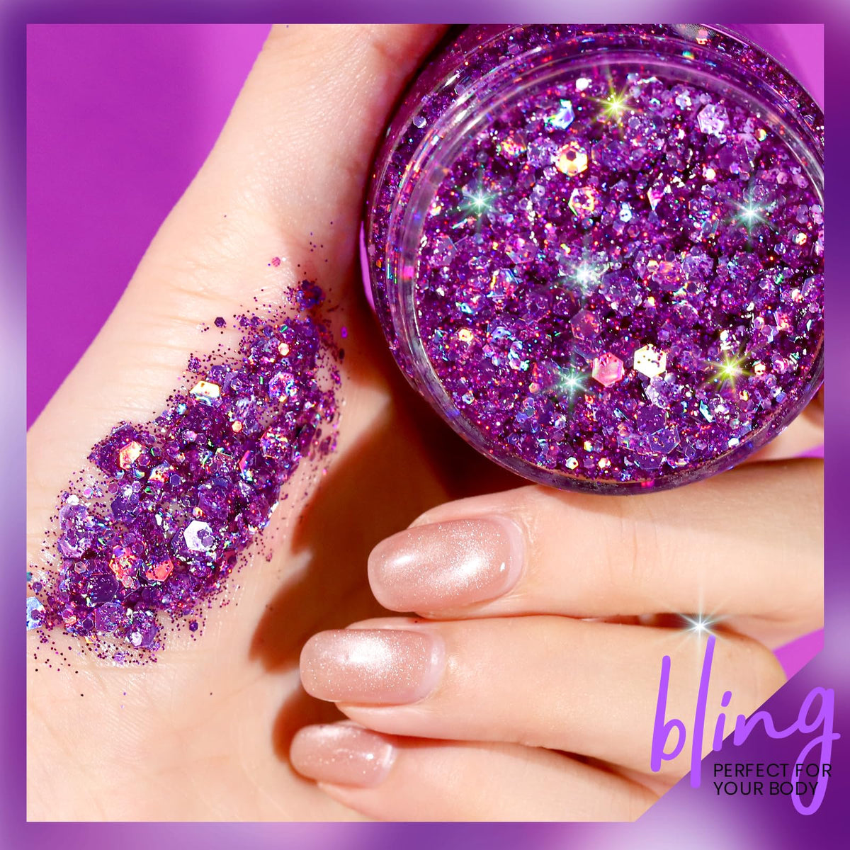 Teenitor application on forearm with fingers, precise control and bold sparkle