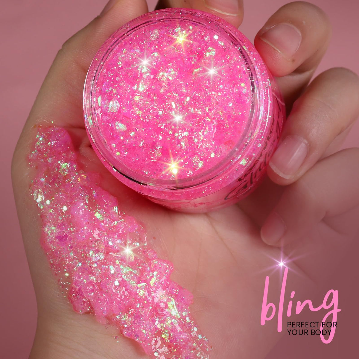 Teenitor gel applied on cheek showing long-lasting festival sparkle